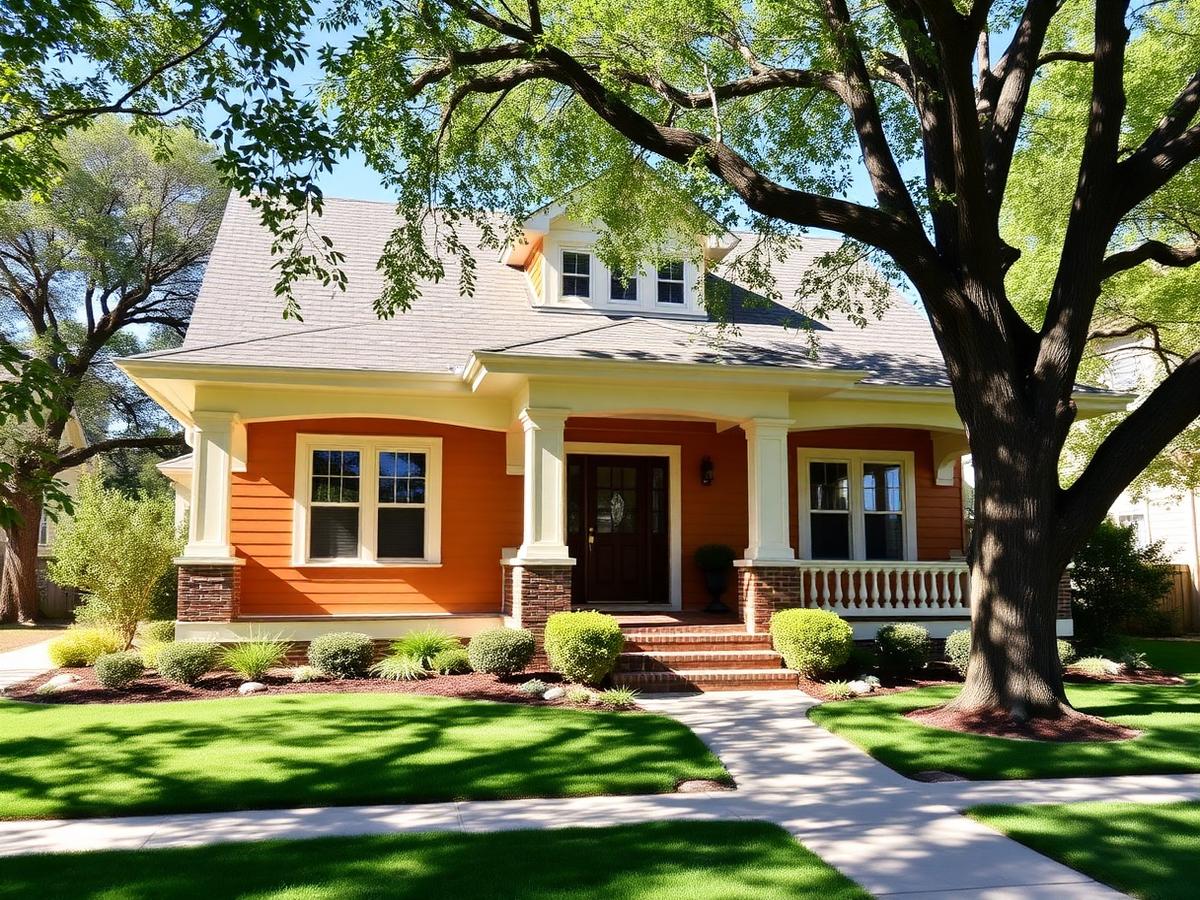 Craftsman bungalow with a deep front porch on a leafy Portland street