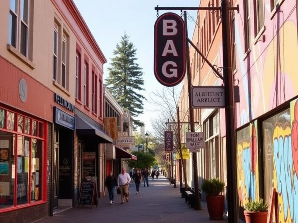 Colourful shopfronts and murals in Portland's Alberta Arts District