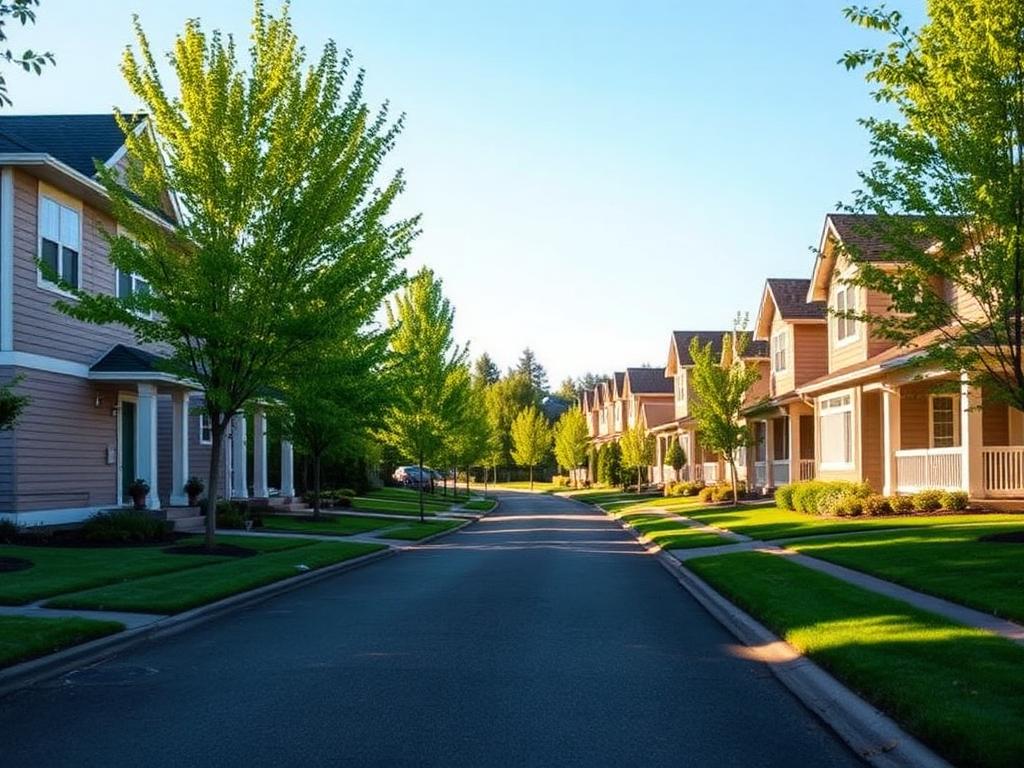 Family homes on a quiet leafy street in Beaverton, Oregon