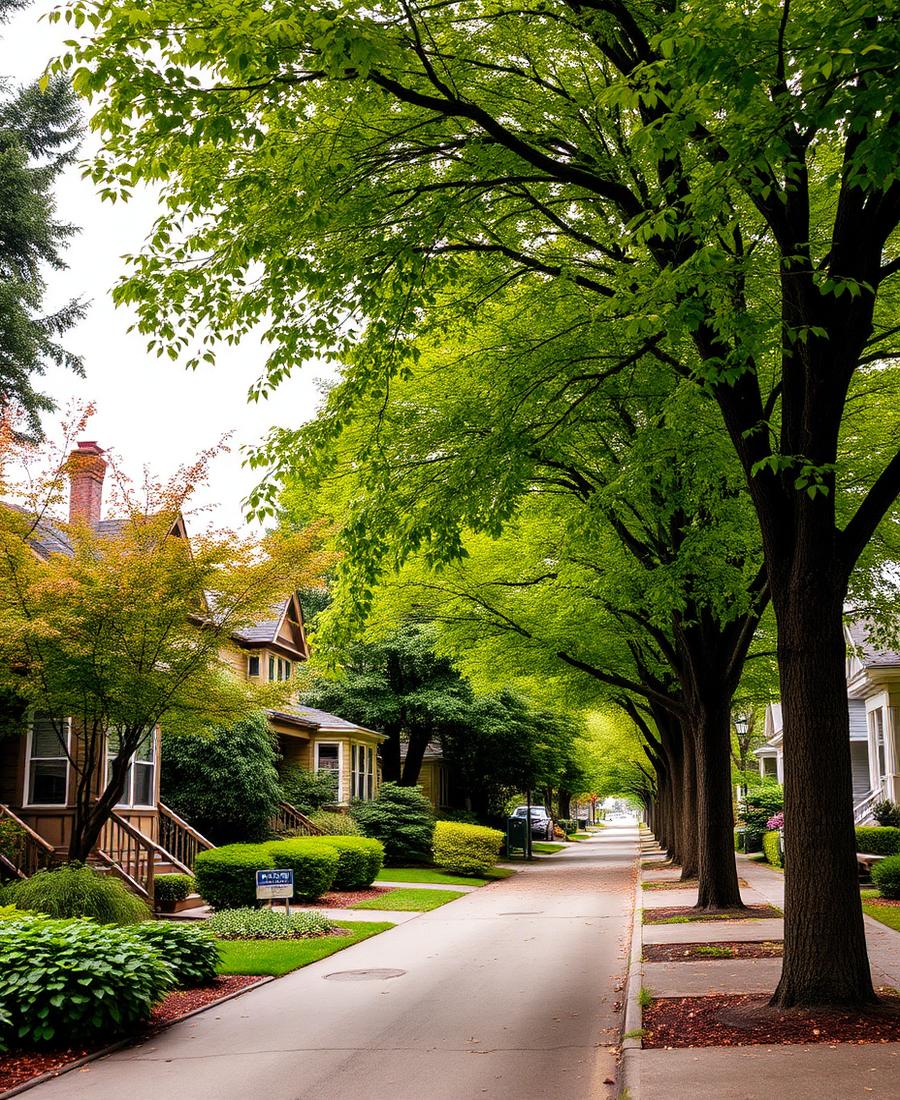 Leafy residential street of bungalows in Sellwood, Portland